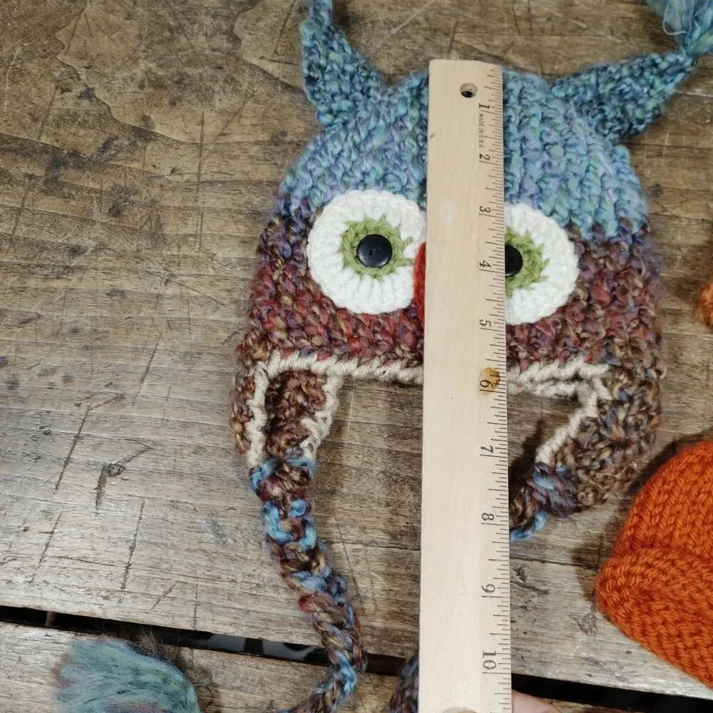 Baby Hand Knit Hat Handmade Crochet Cap Owl Pumpkin Fall Lot New